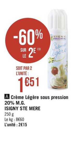 crème légère sous pression 20% m.g. isigny ste mère