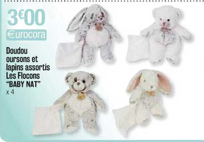 doudou oursons et lapins assortis les flocons "baby nat"