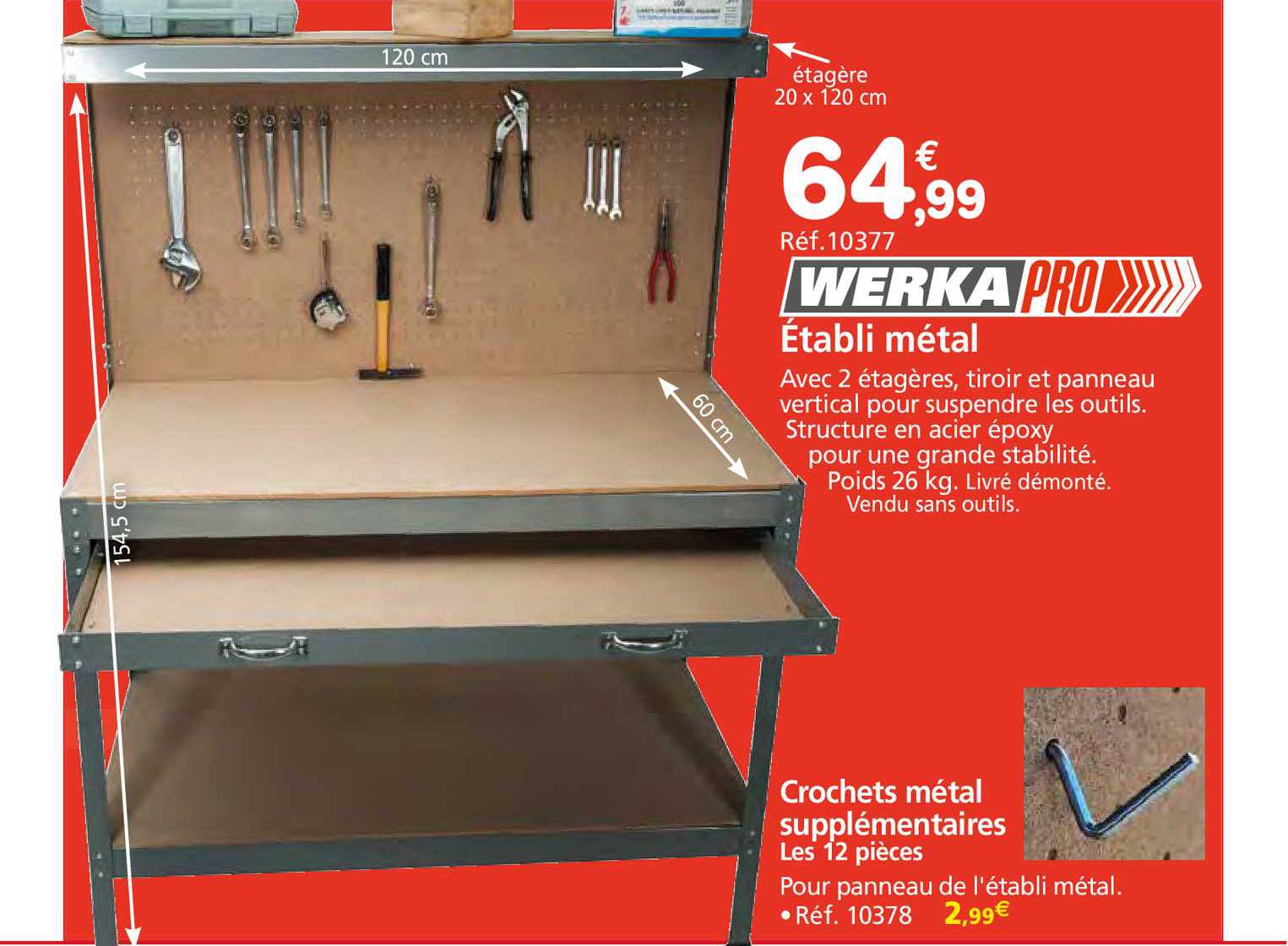 établi métal, crochets métal supplémentaires werka pro