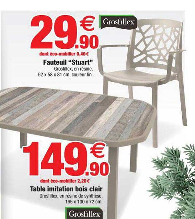 fauteuil "stuart", table imitation bois clair