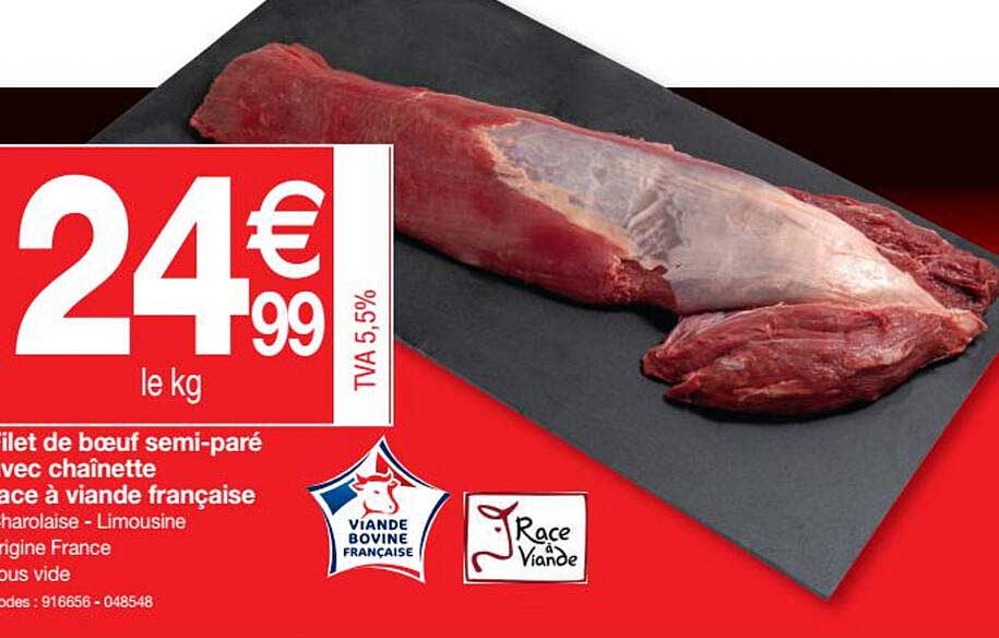 filet de bœuf semi-paré avec chaînette race à viande française