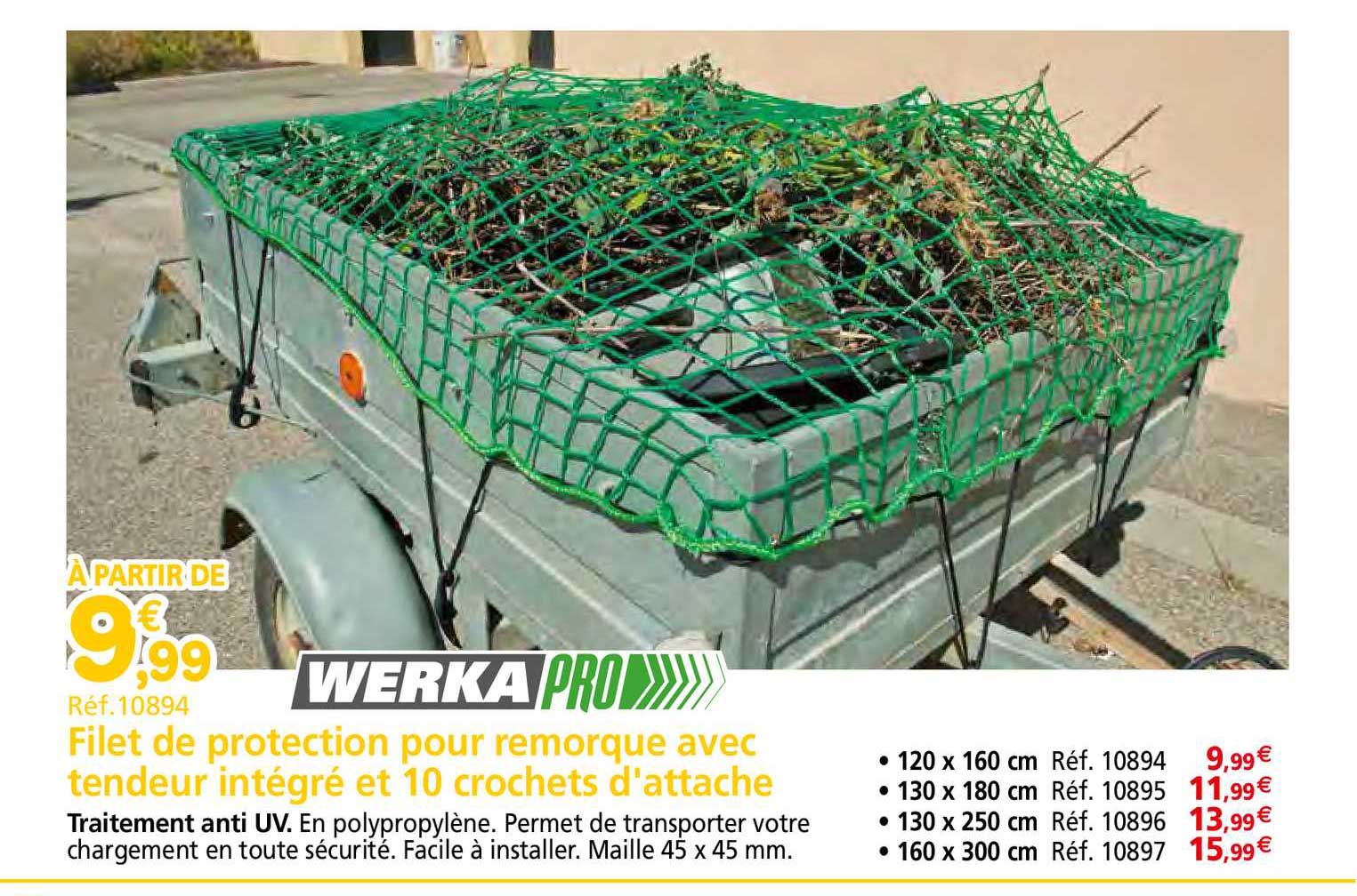filet de protection pour remorque avec tendeur intégré et 10 crochets d'attache
