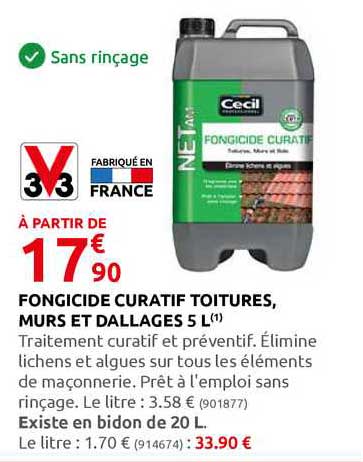 fongicide curatif toitures murs et dallages 5l