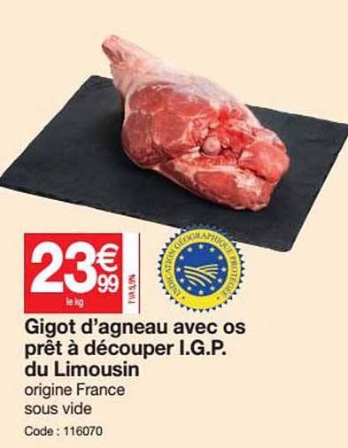 gigot d'agneau avec os prêt à découper i.g.p. du limousin