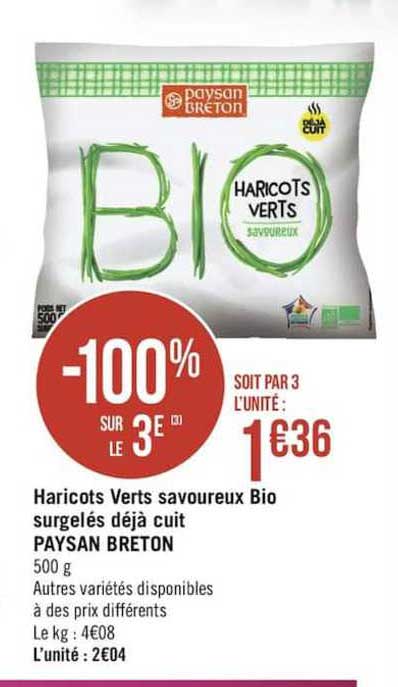 haricots verts savoureux bio surgelés déjà cuit paysan breton