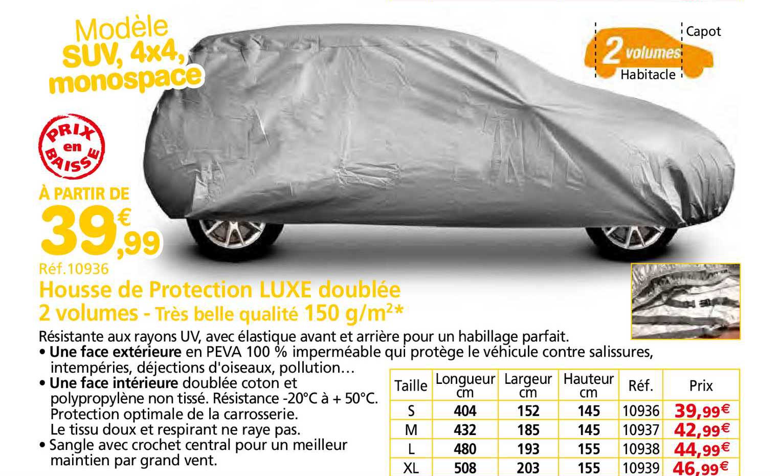 housse de protection luxe doublée 2 volumes - très belle qualité 150 g-m²
