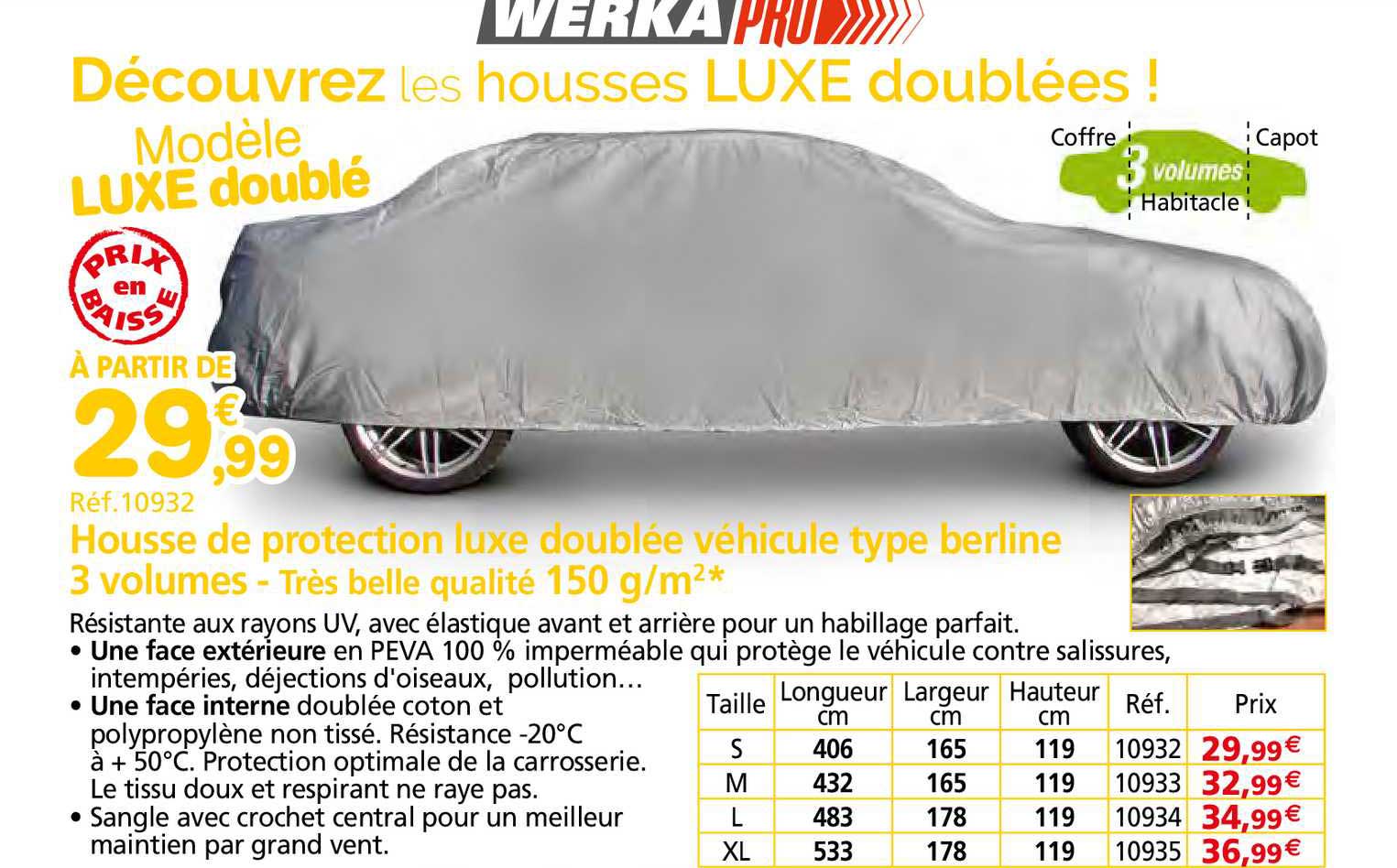 housse de protection luxe doublée véhicule type berline 3 volumes - très belle qualité 150 g-m²