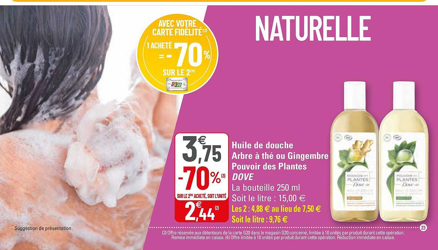 huile de douche arbre à thé ou gingembre pouvoir des plantes dove