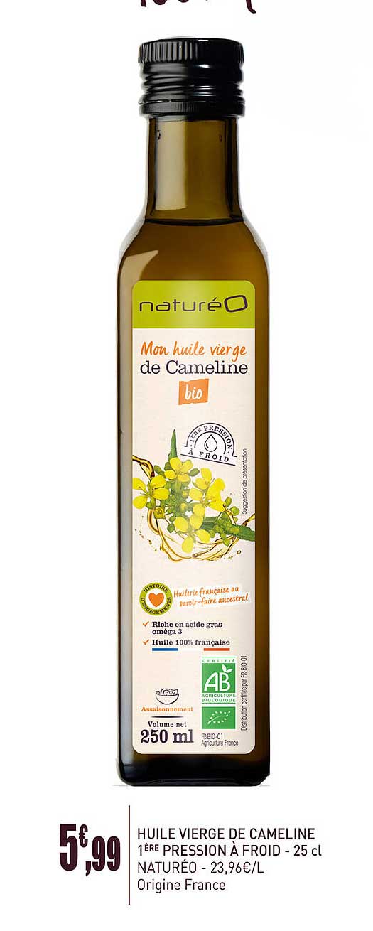 huile vierge de cameline 1ère pression à froid - 25cl naturéo
