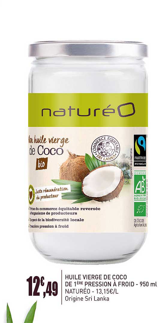 huile vierge de coco de 1ère pression à froid naturéo