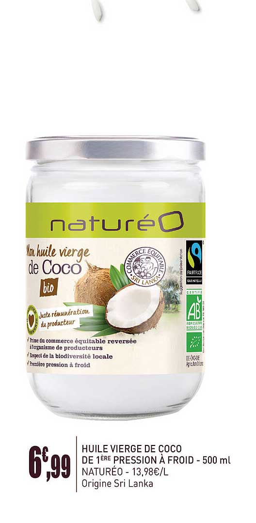 huile vierge de coco de 1ère pression à froide naturéo
