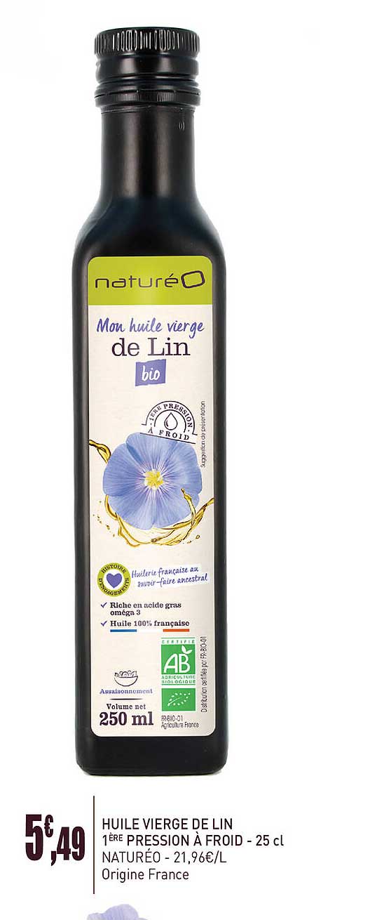 huile vierge de lin 1ère pression à froid - 25 cl naturéo