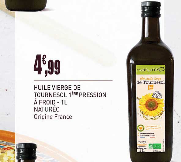 huile vierge de tournesol 1ère pression à froid - 1l naturéo