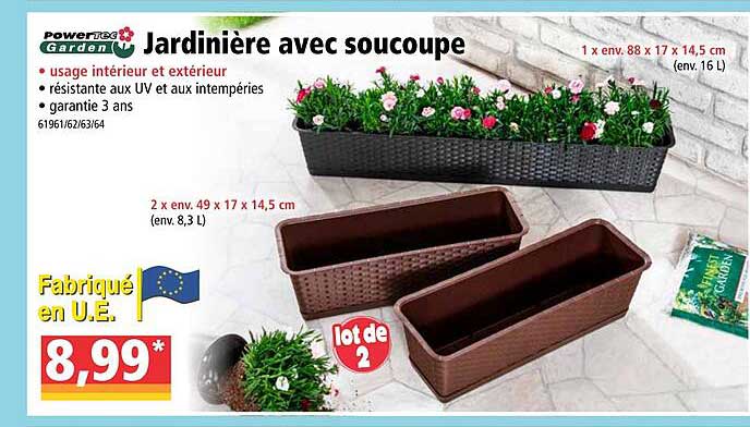 jardinière avec soucoupe powertec garden