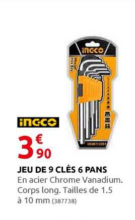 jeu de 9 clés 6 pans incco