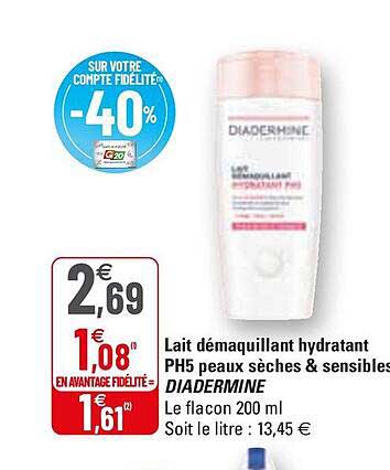 lait démaquillant hydratant ph5 peaux sèches & sensibles diadermine