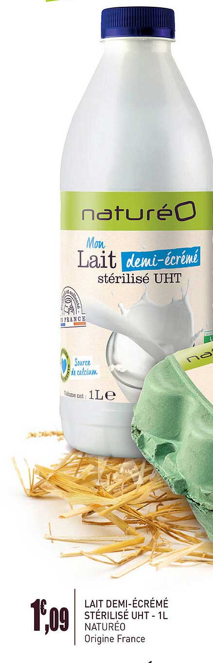 lait demi-écrémé stérilisé uht - 1l naturéo