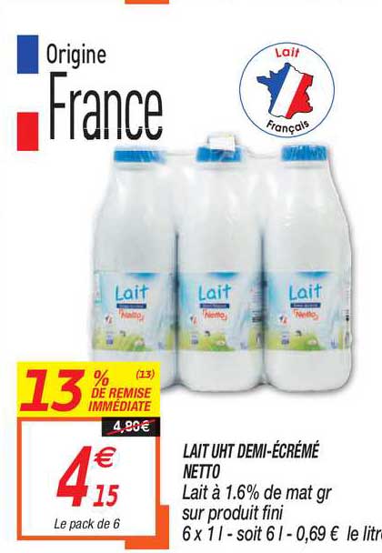 lait uht demi-écrémé netto