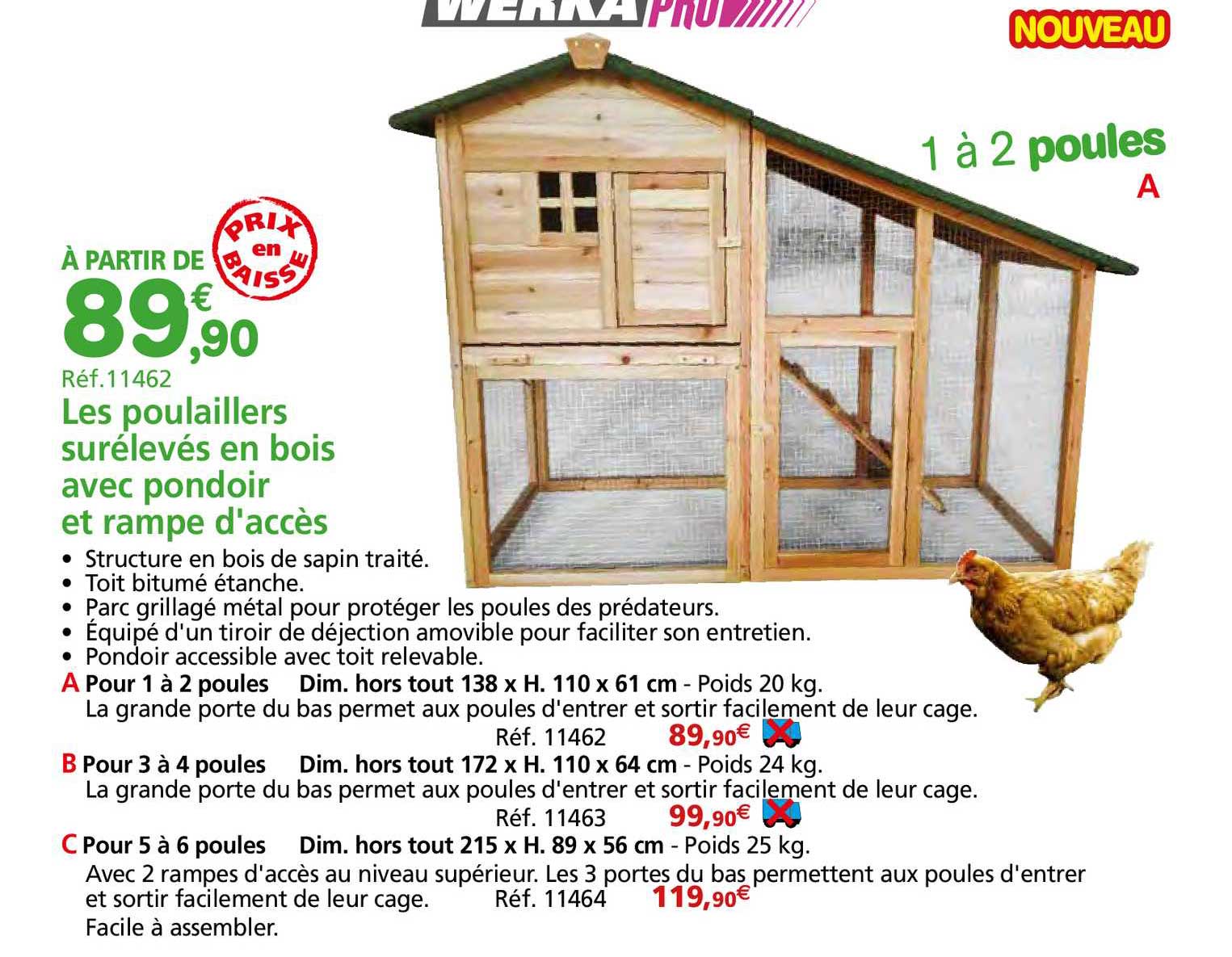 les poulaillers surélevés en bois avec pondoir et rampe d'accès