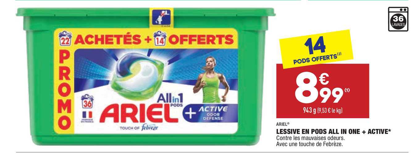 lessive en pods all in one + active ariel