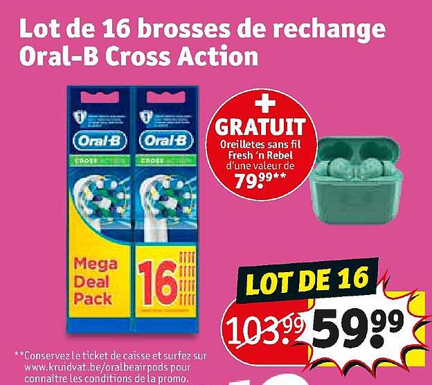 lot de 16 brosses de rechange oral-b cross action