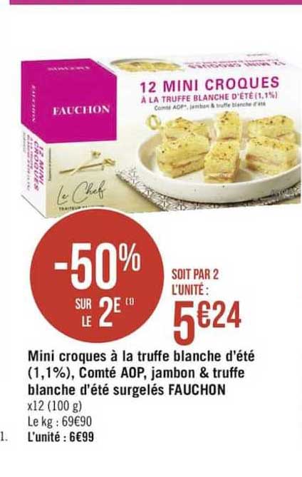 mini croques à la truffe blanche d'été (1,1%), comté aop, jambon & truffe blanche d'été surgelés fauchon