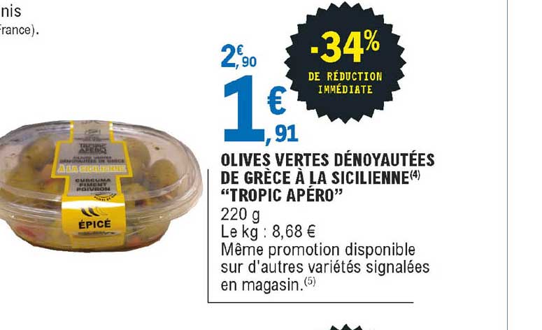 olives vertes dénoyautées de grèce à la sicilienne "tropic apéro"