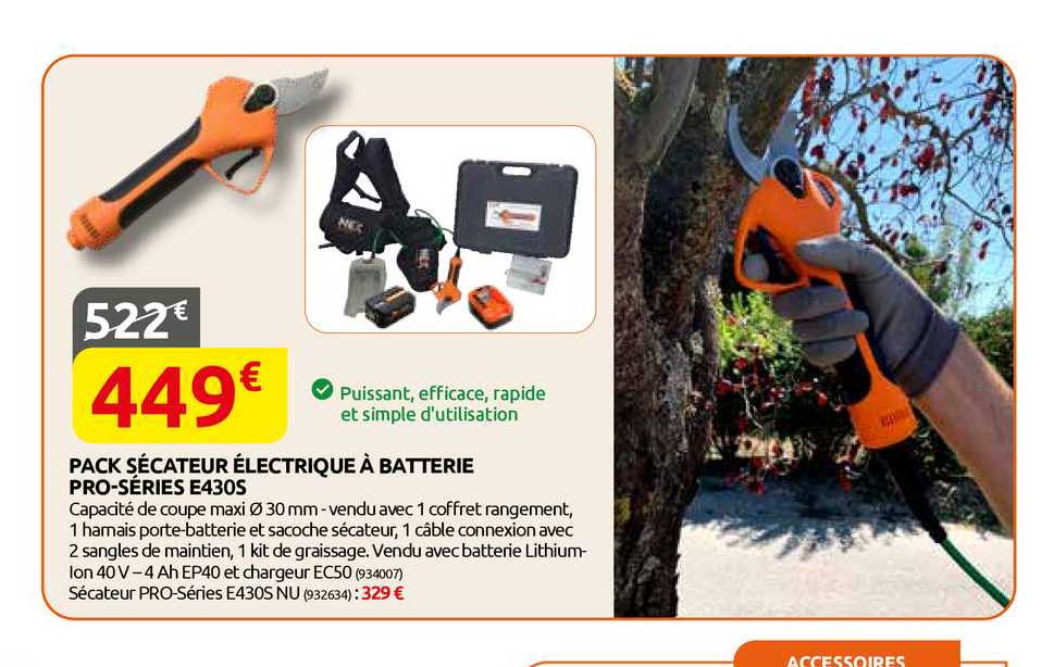 Pack Sécateur électrique à Batterie Pro-séries E430s