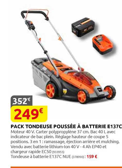 pack tondeuse poussée à batterie e137c