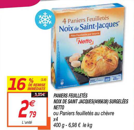 paniers feuilletés noix de saint jacques surgelées netto
