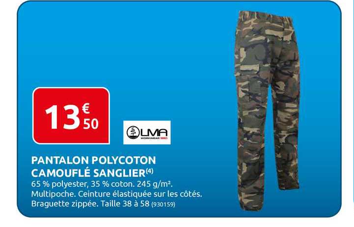 pantalon polycoton camouflé sanglier lma