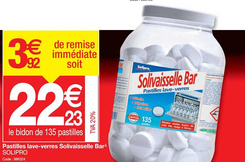 pastilles lave-verres solivaisselle bar solipro
