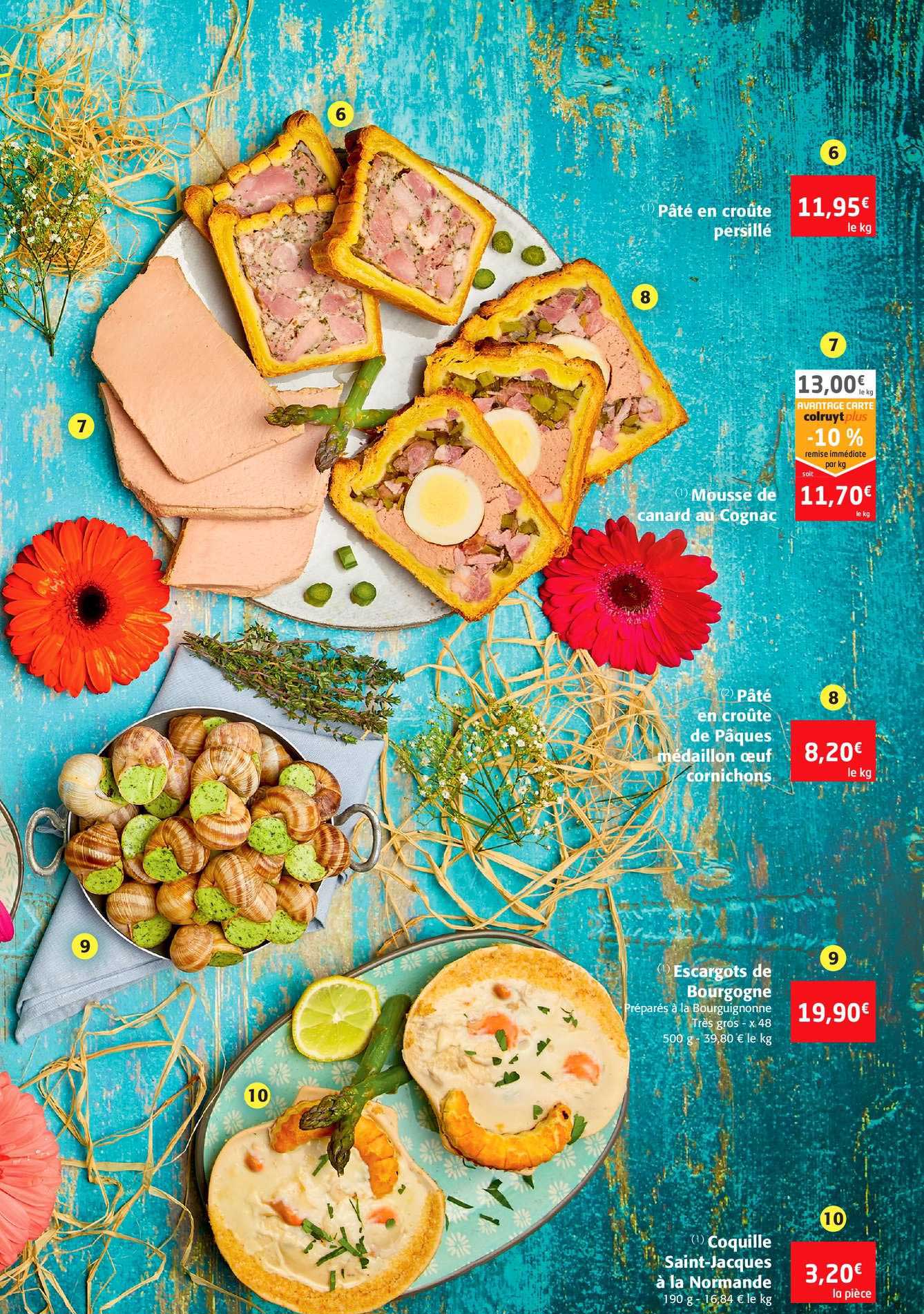 pâté en croûte persillé, mousse de canard au cognac; pâté en croute de pâques, escargot de bourgogne, coquille saint-jacques à la normande