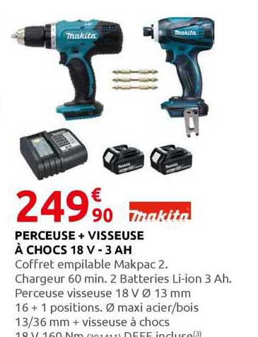 perceuse + visseuse à chocs 18 v - 3ah makita