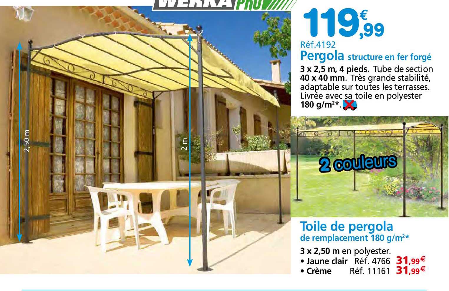 pergola structure en fer forgé, toile de pergola de remplacement 180 g-m²
