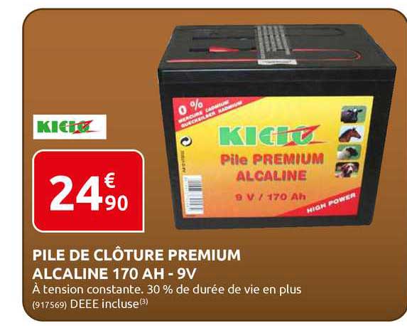 pile de clôture premium alcaline 170 ah - 9v kido