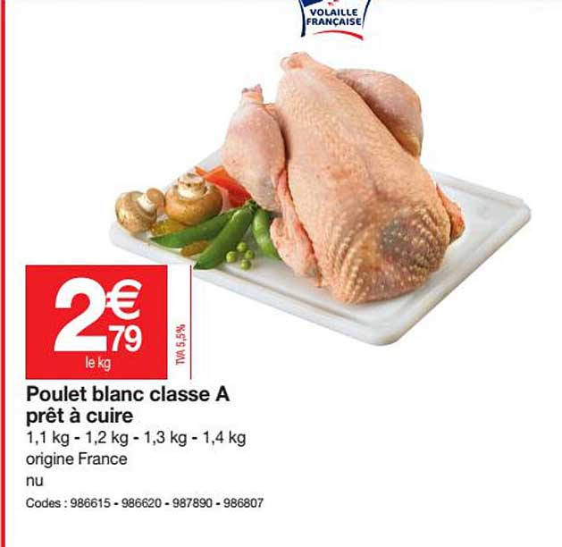 Poulet Blanc Classe A Prêt à Cuire