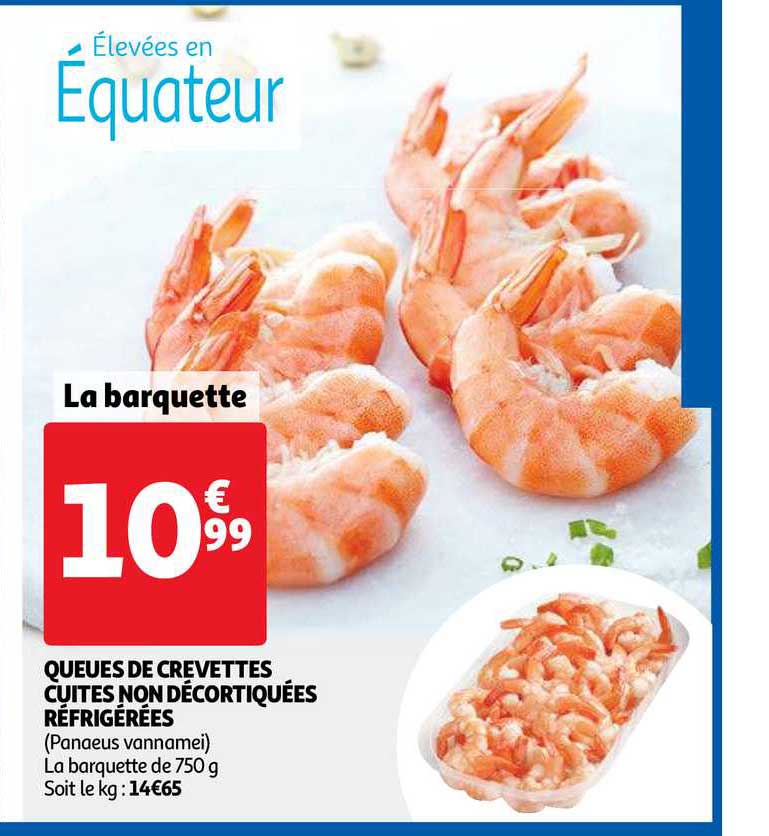 queues de crevettes cuites non décortiquées réfrigérées