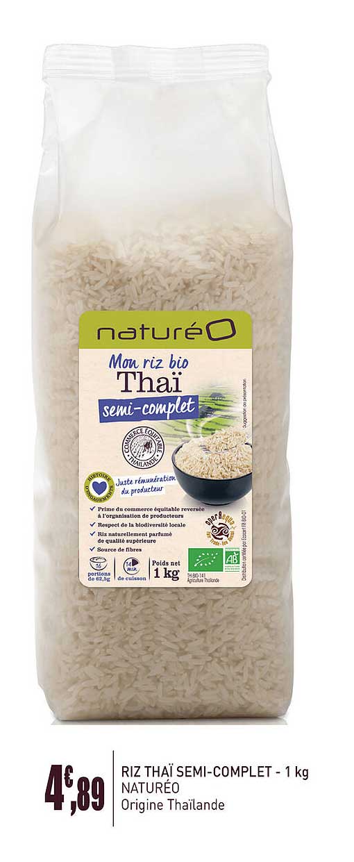 Riz Thaï Semi-complet - 1kg Naturéo