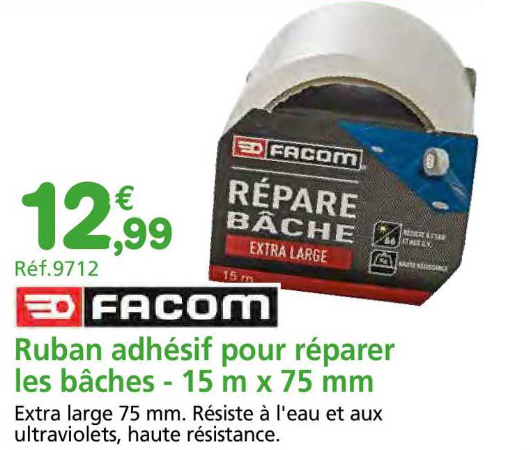 Ruban Adhésif Pour Réparer Les Bâches  15 M X 75 Mm Facom