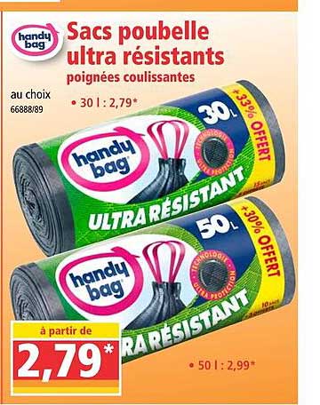 sacs poubelle ultra résistants poignées coulissantes handy bag