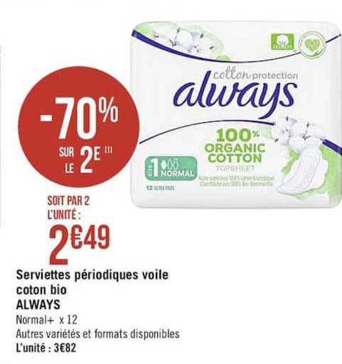 serviettes périodiques voile coton bio always