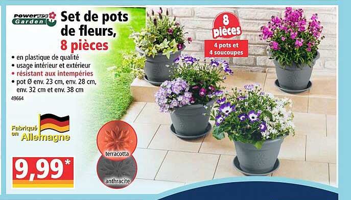 Set De Pots De Fleurs, 8 Pièces Powertec Garden