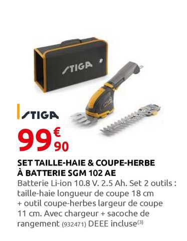 set taille-haie & coupe-herbe à batterie sgm 102 ae stiga