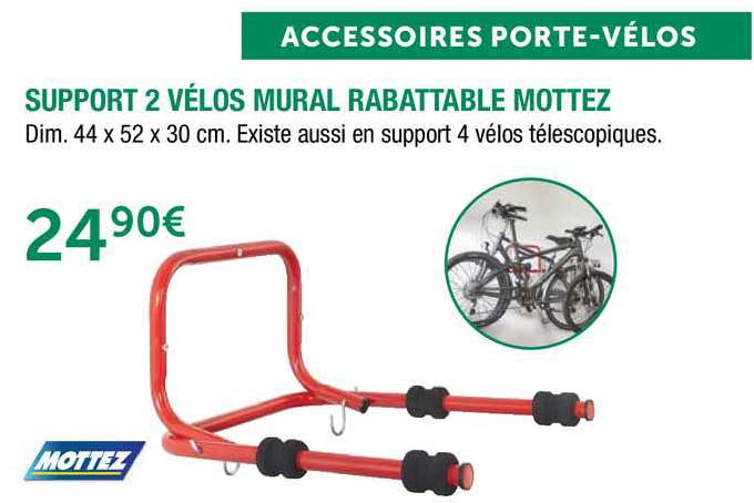 support 2 vélos mural rabattable mottez