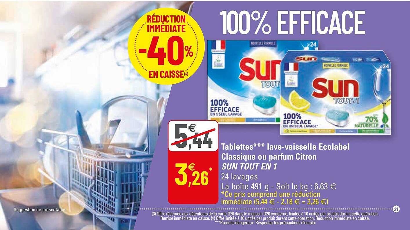 Tablettes Lave-vaisselle Ecolable Classique Ou Parfum Citron Sun Tout En U