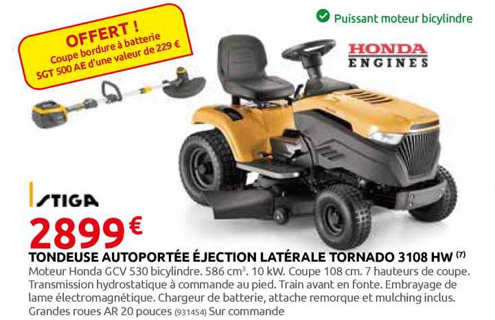 tondeuse autoportée éjection latérale tornado 3108 hw