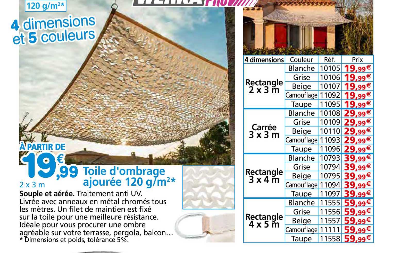 toile d'ombrage ajourée 120 g-m²