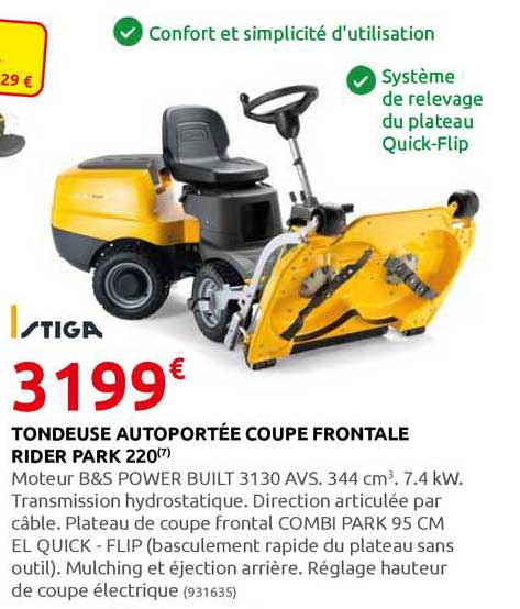 tondeuse autoportée coupe frontale rider park 220 stiga