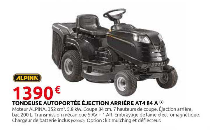 tondeuse autoportée éjection arrière at4 84 a alpina